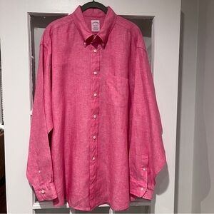 Brooks Brothers Shirt Men's XL Pink Red Irish Linen Madison Original Polo Oxford